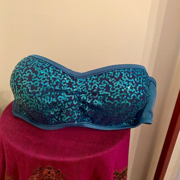 Venus 4 piece NWOT bikini skirt/dress set Teal sequin - Picture 8 of 16